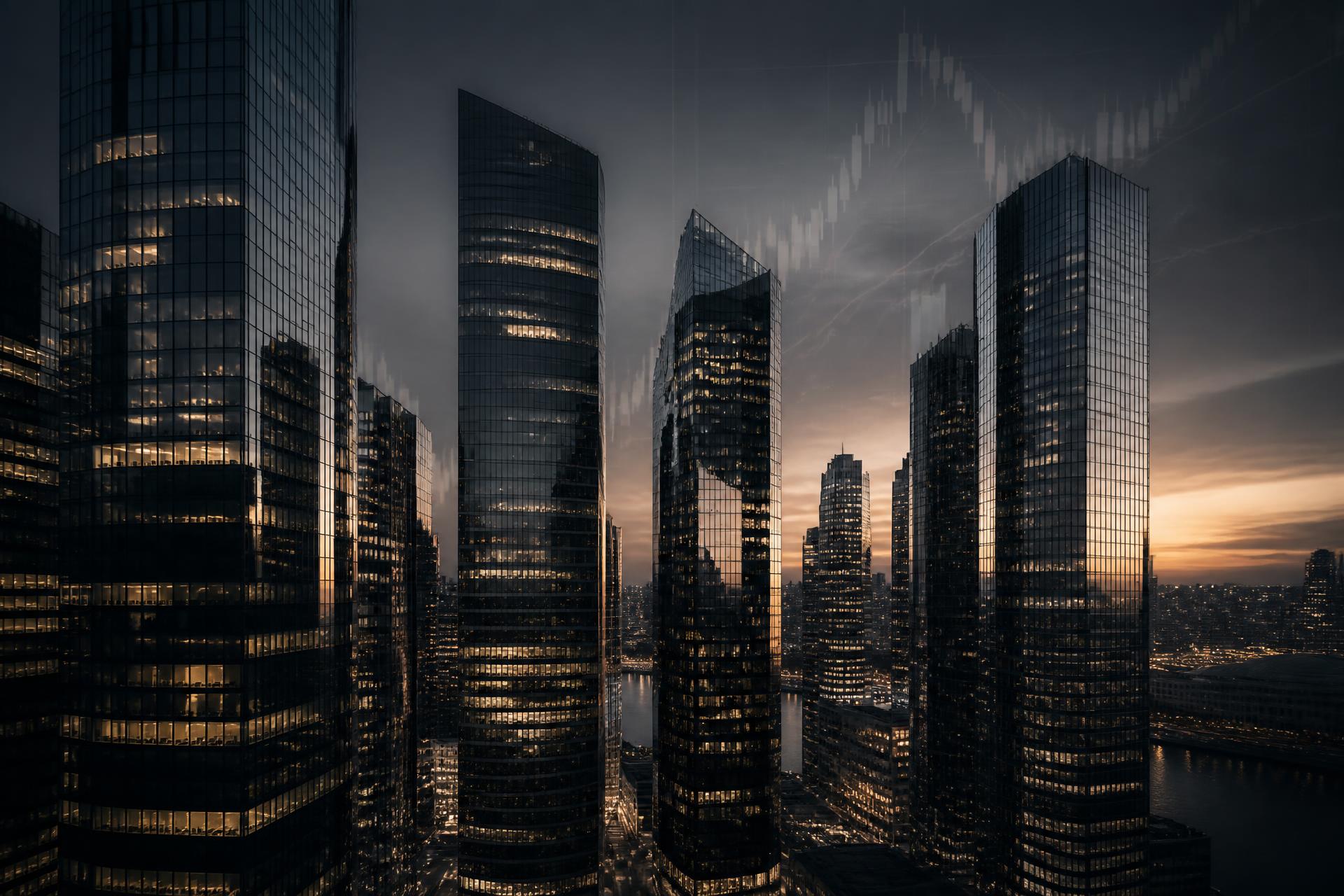 International financial district skyline at dusk